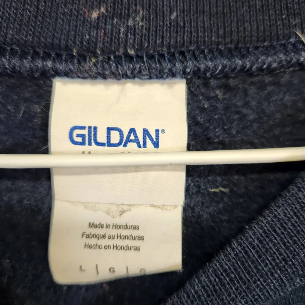 Gildan Vintage Y2K Christmas Snowman Reindeer Sleigh Navy Sweatshirt Mens Large - Picture 4 of 7